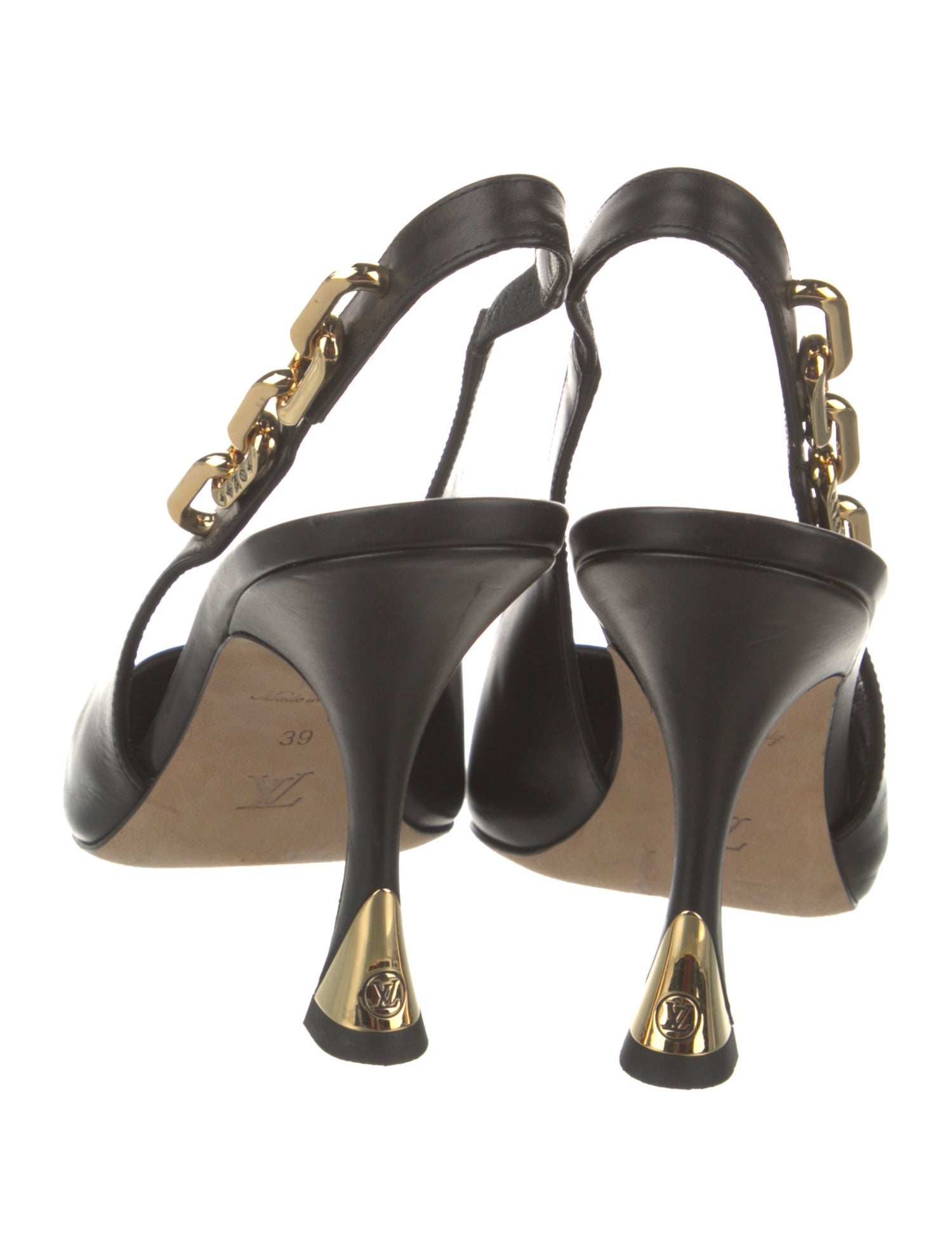 Louis Vuitton Leather Chain-Link Accents Slingback Pumps