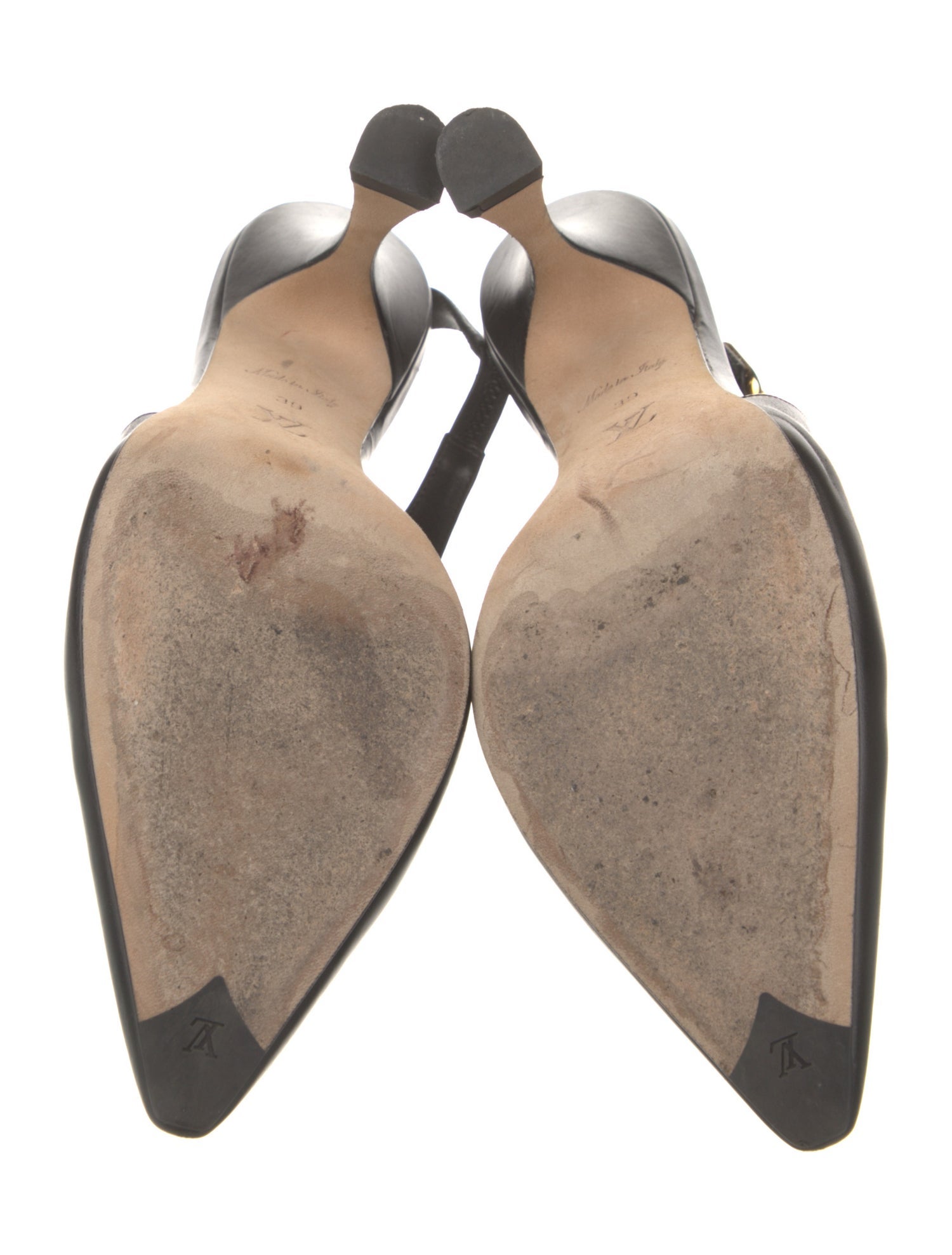 Louis Vuitton Leather Chain-Link Accents Slingback Pumps