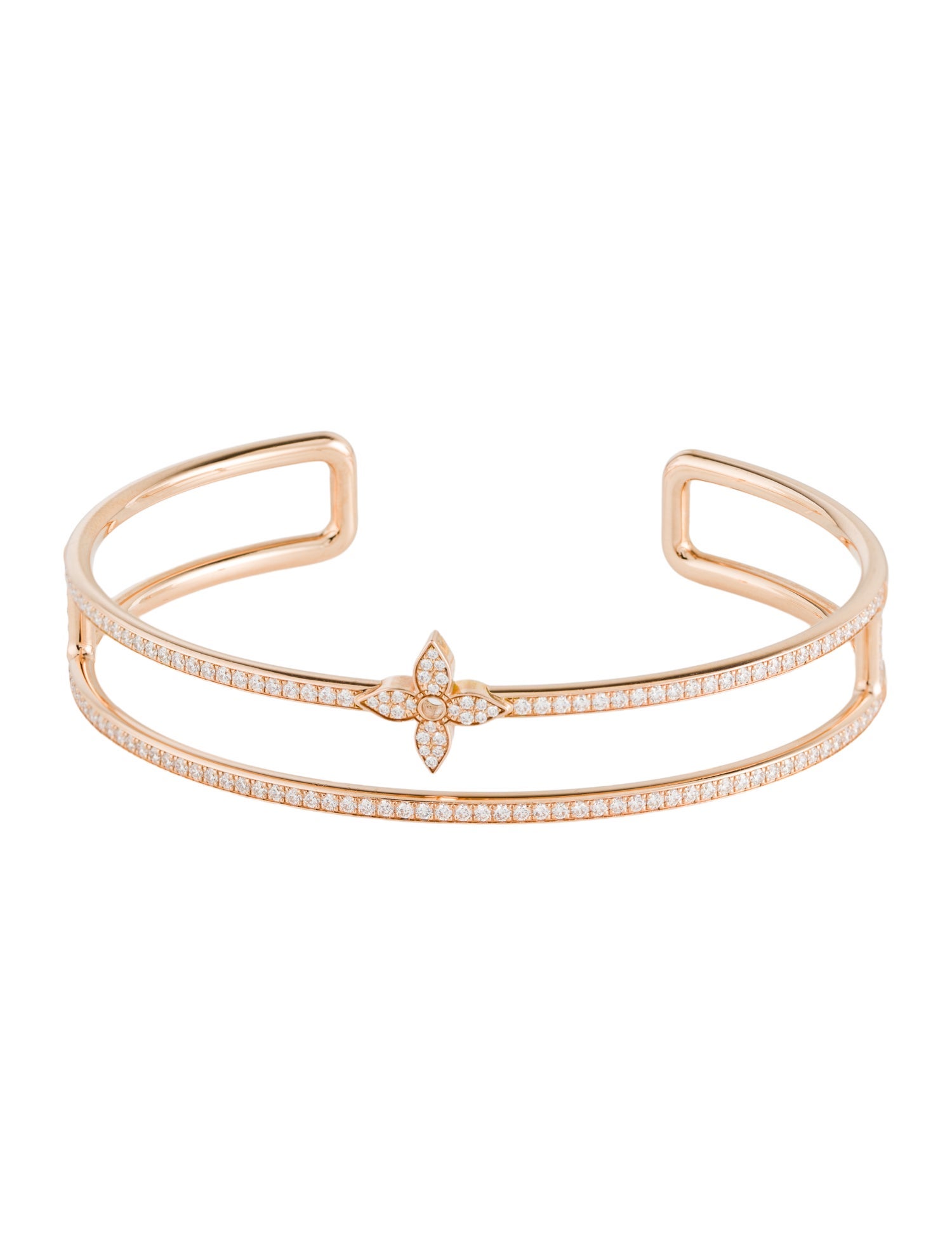 Louis Vuitton 18K 1.17ctw Diamond Idylle Blossom Two-Row Cuff Bracelet