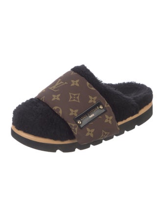 Louis Vuitton LV Monogram Leather Trim Embellishment Mules