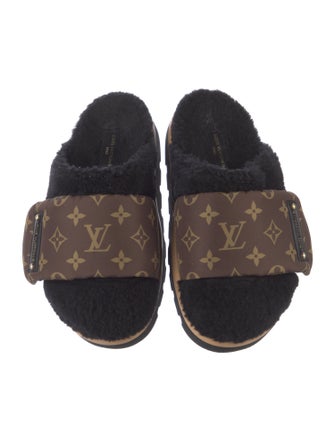 Louis Vuitton LV Monogram Leather Trim Embellishment Mules