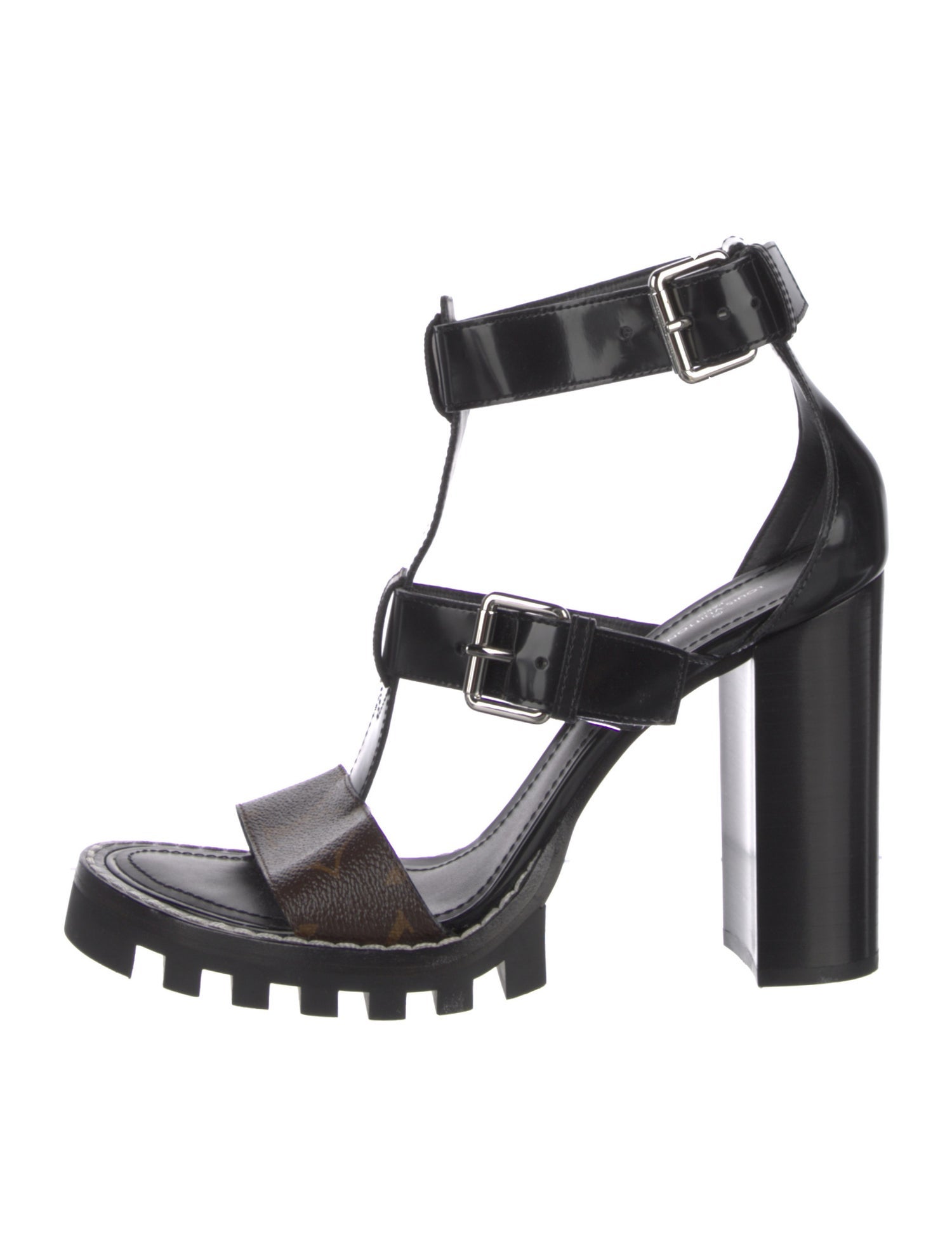 Louis Vuitton LV Monogram Patent Leather T-Strap Sandals