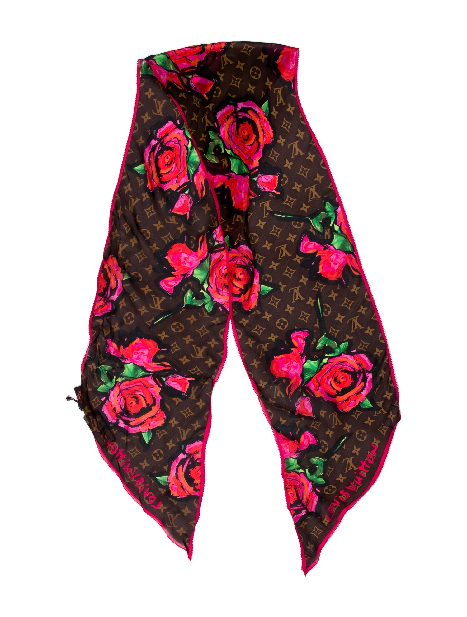 Louis Vuitton Limited Edition Fuchsia Stephen Sprouse Monogram Roses Silk Scarf Silk Scarf