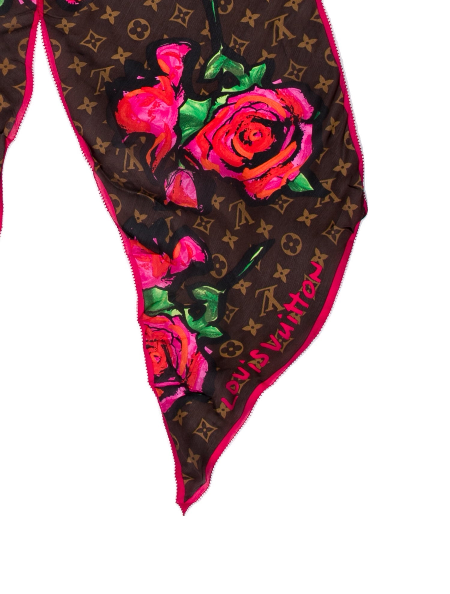 Louis Vuitton Limited Edition Fuchsia Stephen Sprouse Monogram Roses Silk Scarf Silk Scarf
