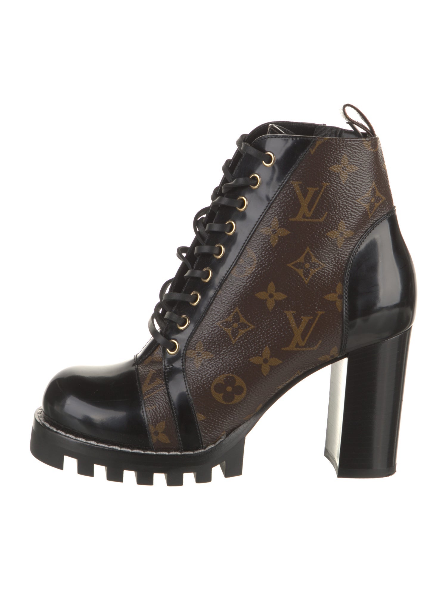 Louis Vuitton LV Monogram Leather Trim Embellishment Combat Boots