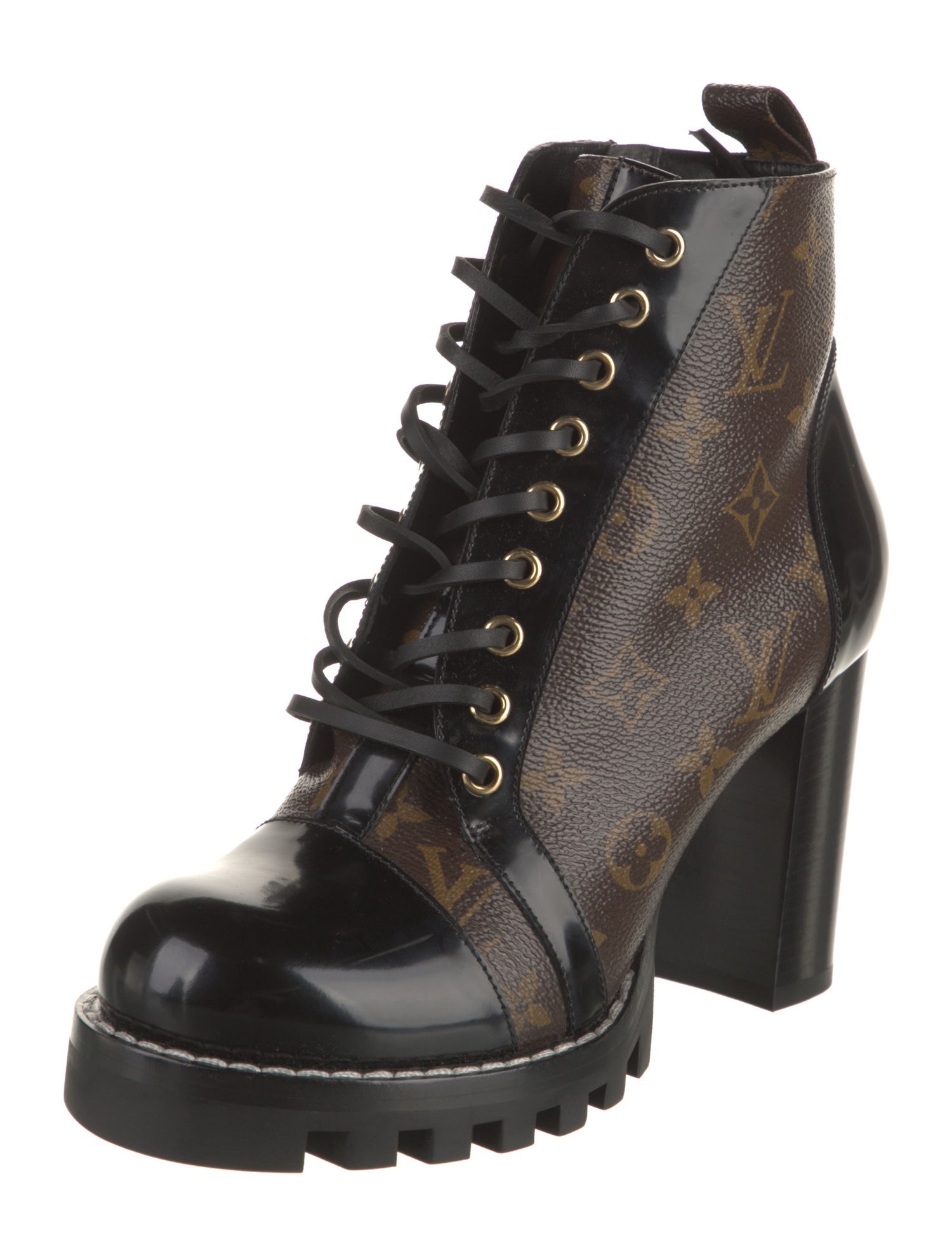 Louis Vuitton LV Monogram Leather Trim Embellishment Combat Boots