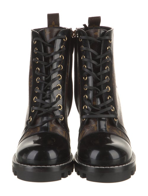 Louis Vuitton LV Monogram Leather Trim Embellishment Combat Boots