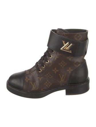 Louis Vuitton LV Monogram Leather Trim Embellishment Combat Boots