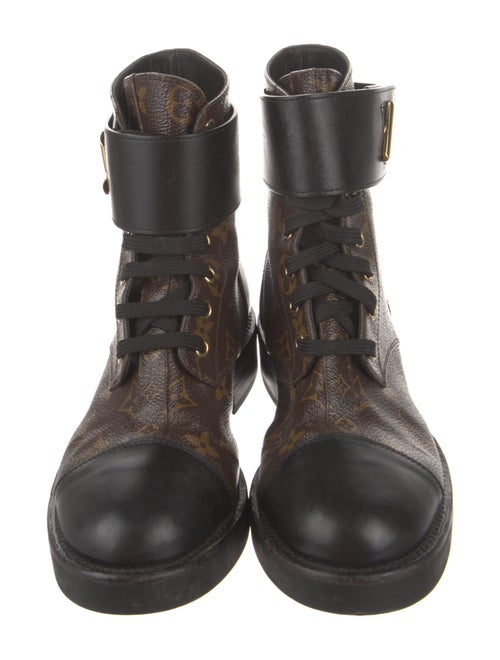 Louis Vuitton LV Monogram Leather Trim Embellishment Combat Boots