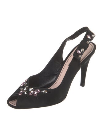 Louis Vuitton Satin Crystal Embellishments Slingback Pumps