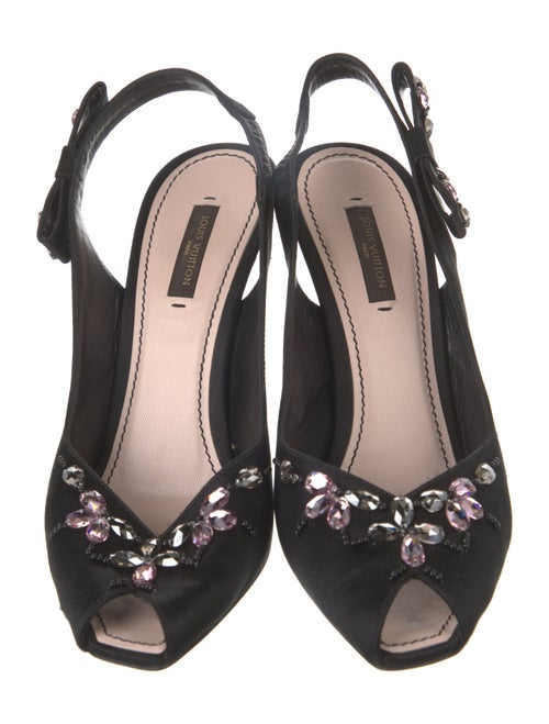 Louis Vuitton Satin Crystal Embellishments Slingback Pumps