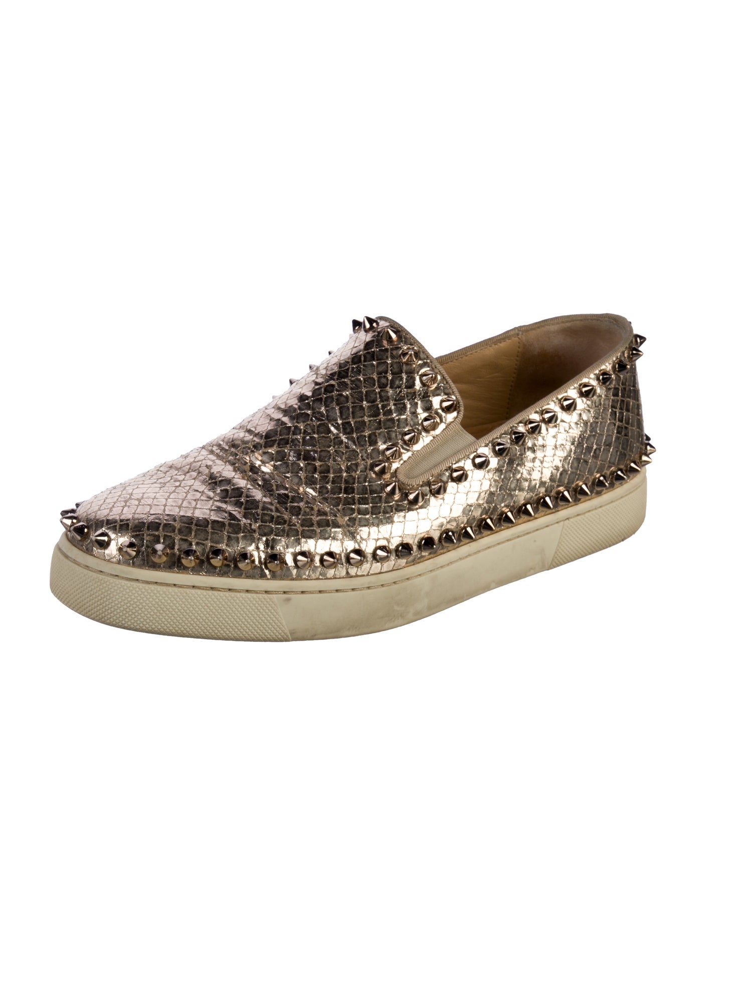 Louis Vuitton Spike Accents Embossed Leather Sneakers