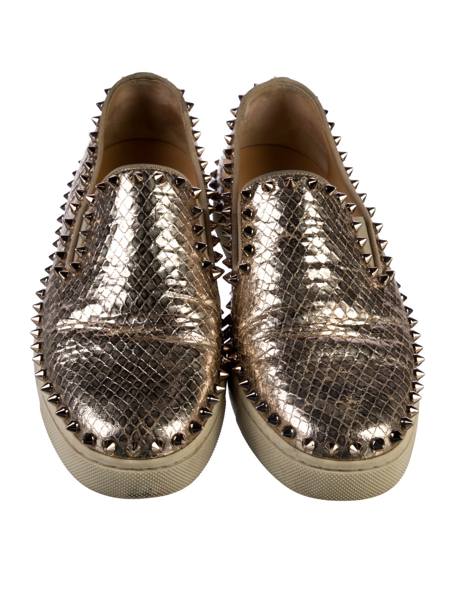 Louis Vuitton Spike Accents Embossed Leather Sneakers