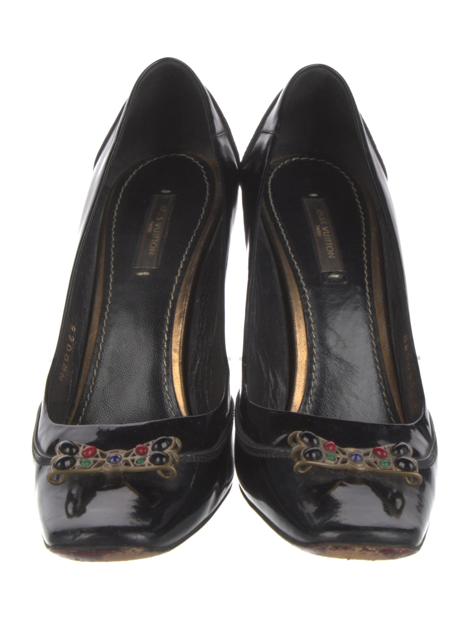 Louis Vuitton Patent Leather Studded Accents Pumps