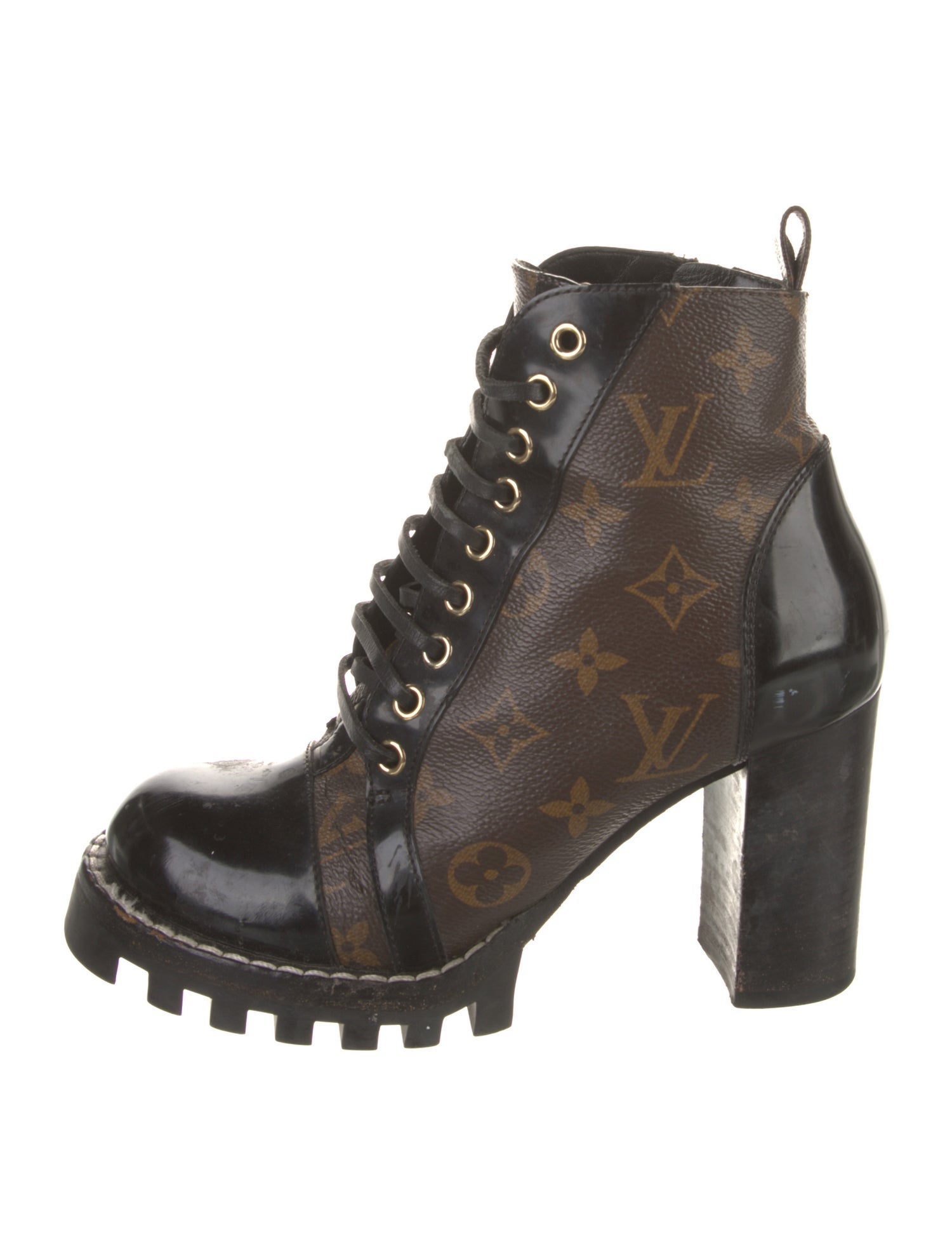 Louis Vuitton LV Monogram Leather Trim Embellishment Combat Boots