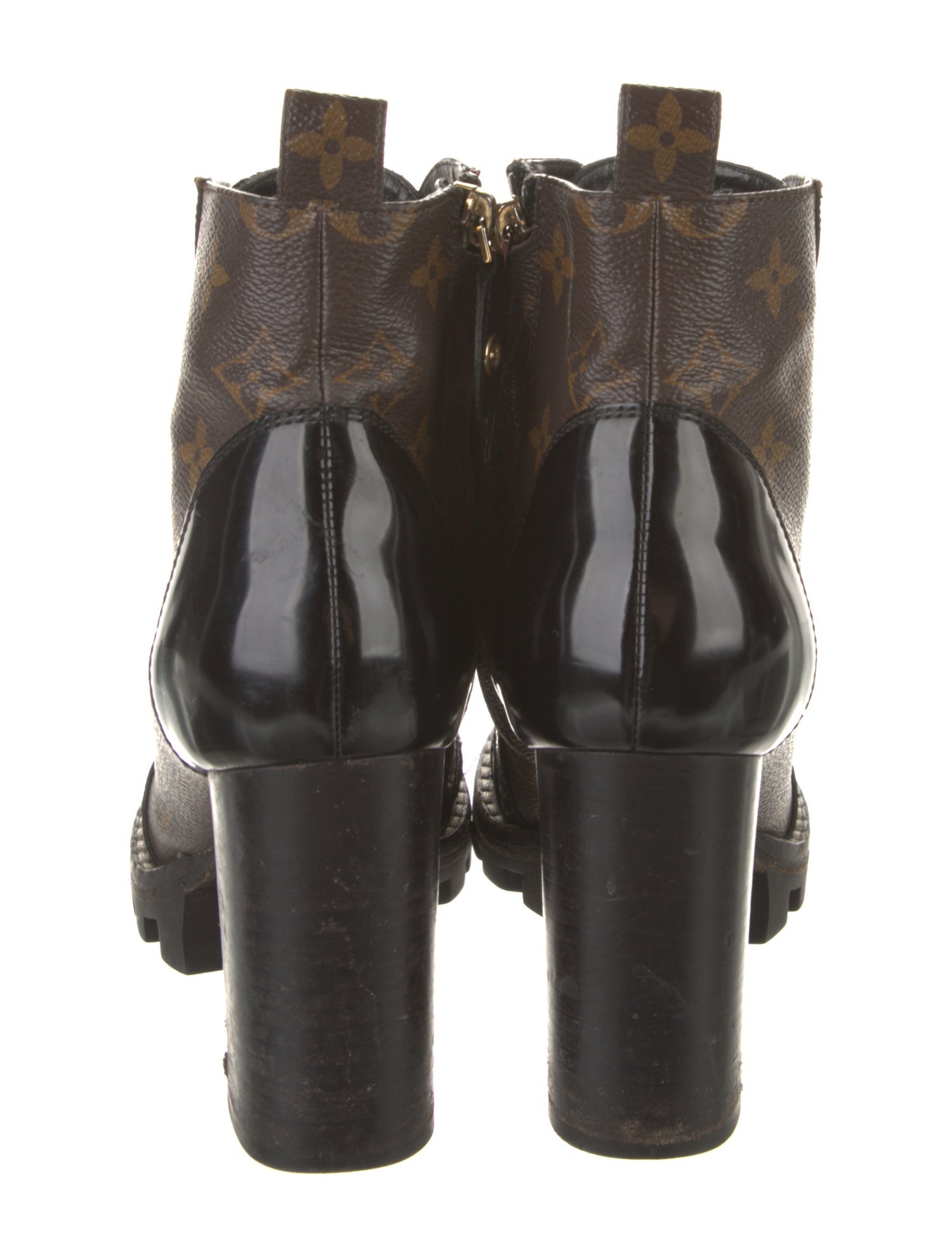 Louis Vuitton LV Monogram Leather Trim Embellishment Combat Boots