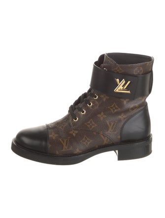 Louis Vuitton Monogram Pattern Leather Trim Embellishment Combat Boots