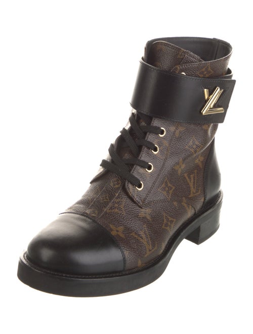 Louis Vuitton Monogram Pattern Leather Trim Embellishment Combat Boots