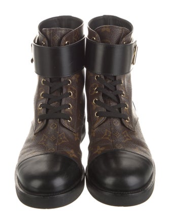Louis Vuitton Monogram Pattern Leather Trim Embellishment Combat Boots