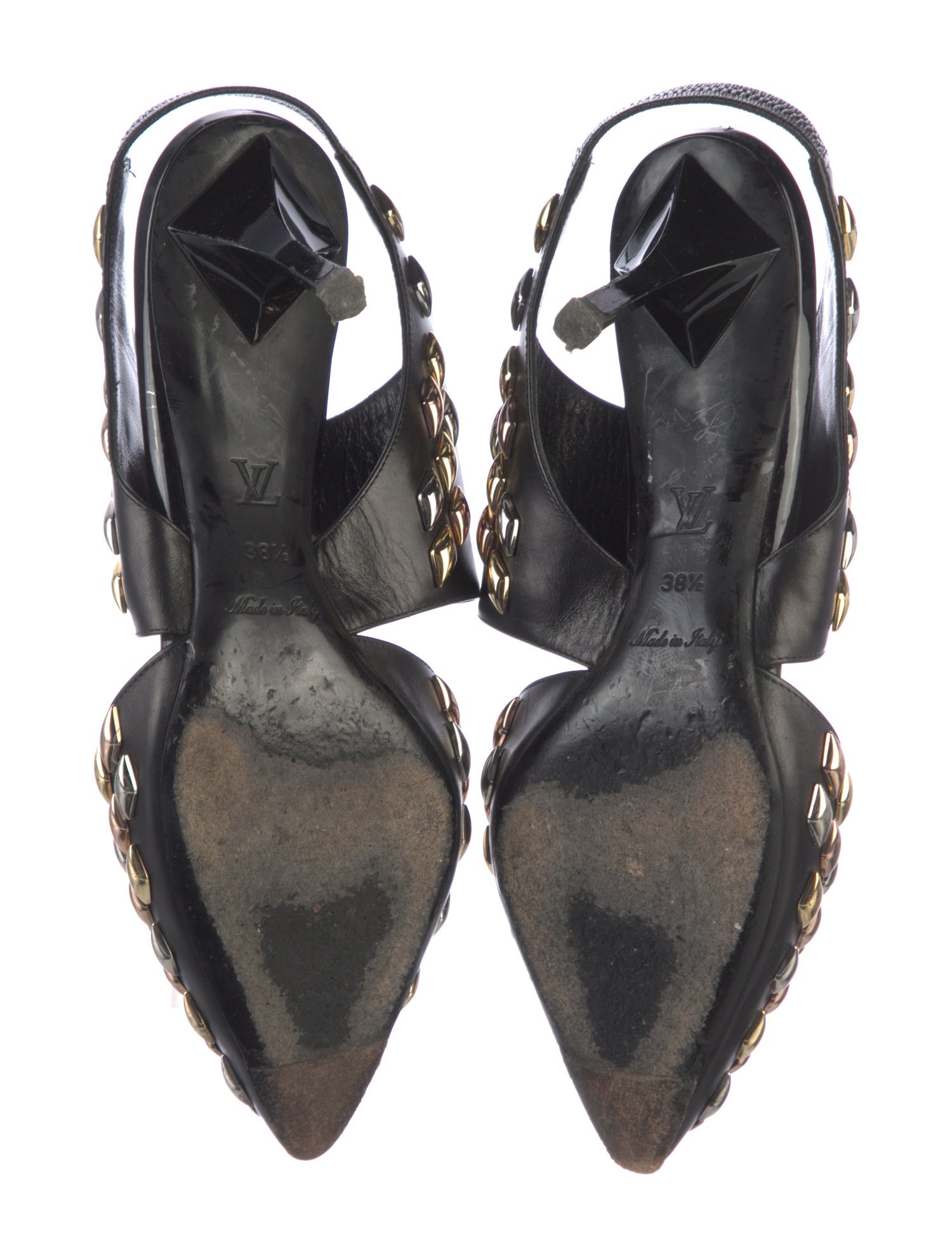 Louis Vuitton Leather Studded Accents Slingback Pumps