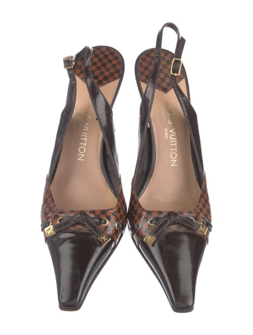 Louis Vuitton Damier Ebene Pattern Patent Leather Slingback Pumps