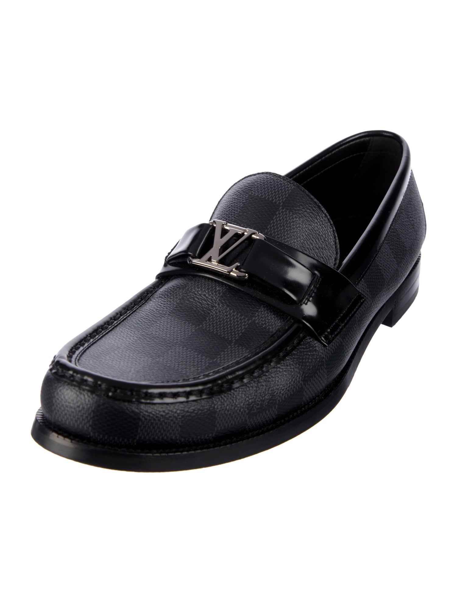 Louis Vuitton Damier Graphite Pattern Leather Trim Embellishment Dress Loafers