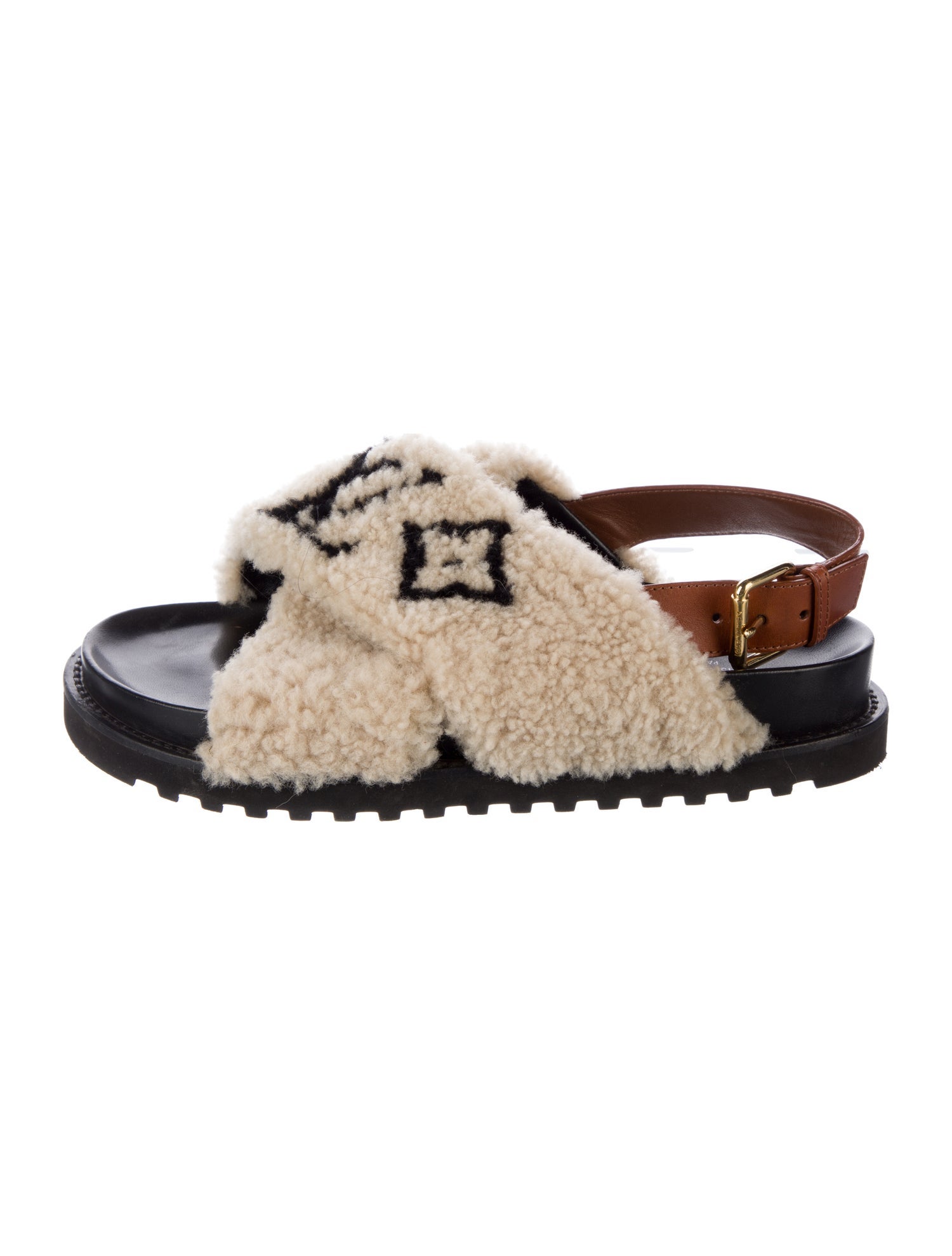 Louis Vuitton LV Monogram Shearling Slingback Sandals