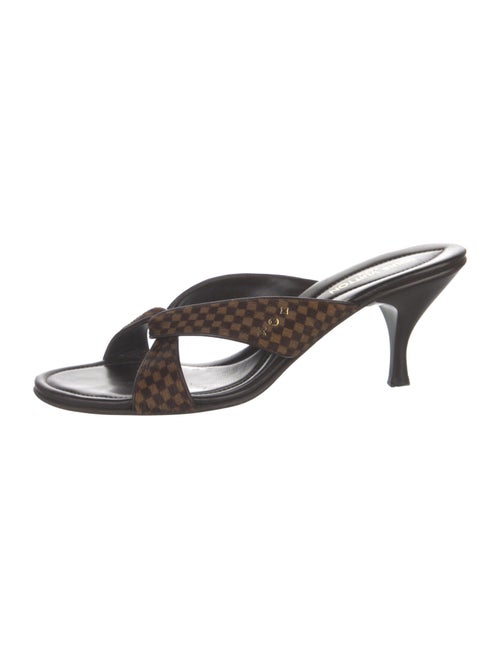 Louis Vuitton Damier Ebene Pattern Ponyhair Slides