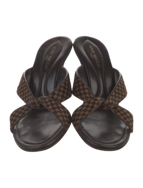 Louis Vuitton Damier Ebene Pattern Ponyhair Slides
