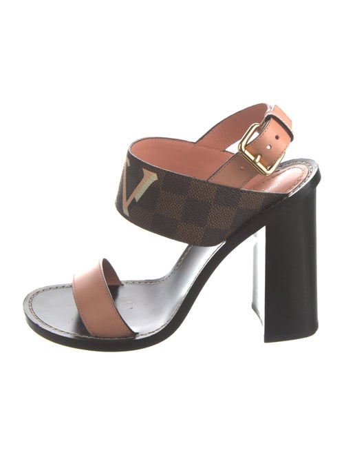 Louis Vuitton Damier Ebene Pattern Leather Slingback Sandals