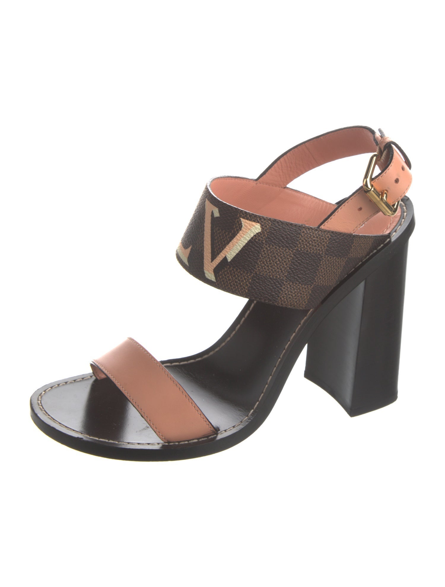 Louis Vuitton Damier Ebene Pattern Leather Slingback Sandals