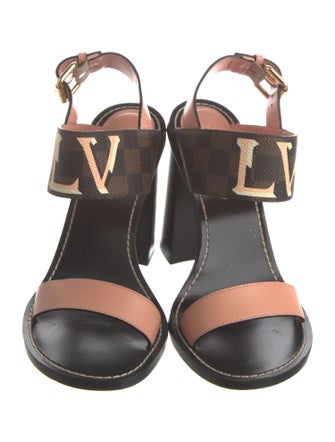 Louis Vuitton Damier Ebene Pattern Leather Slingback Sandals