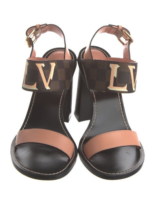 Louis Vuitton Damier Ebene Pattern Leather Slingback Sandals
