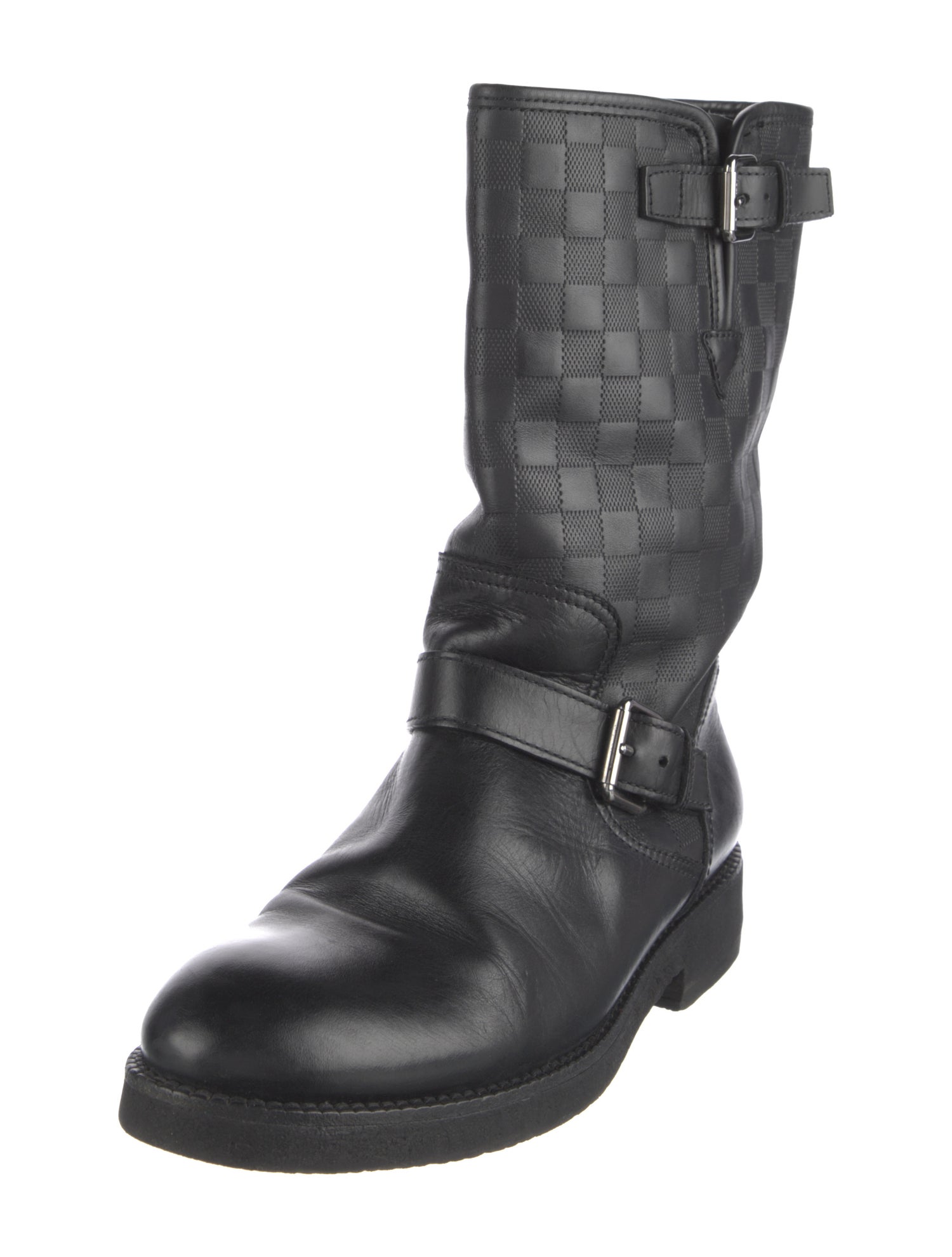 Louis Vuitton Damier Graphite Pattern Leather Moto Boots
