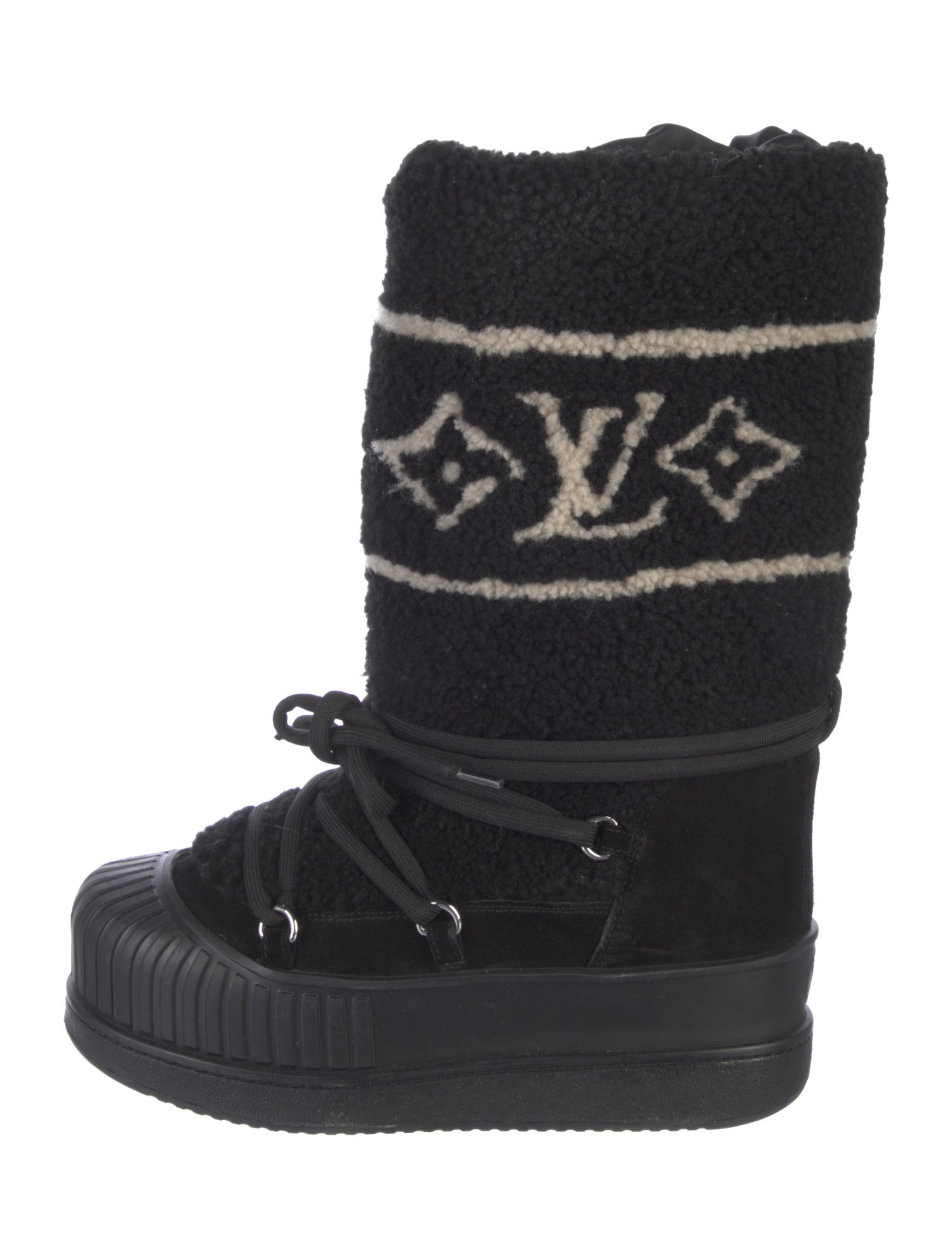 Louis Vuitton LV Monogram Shearling Lace-Up Boots