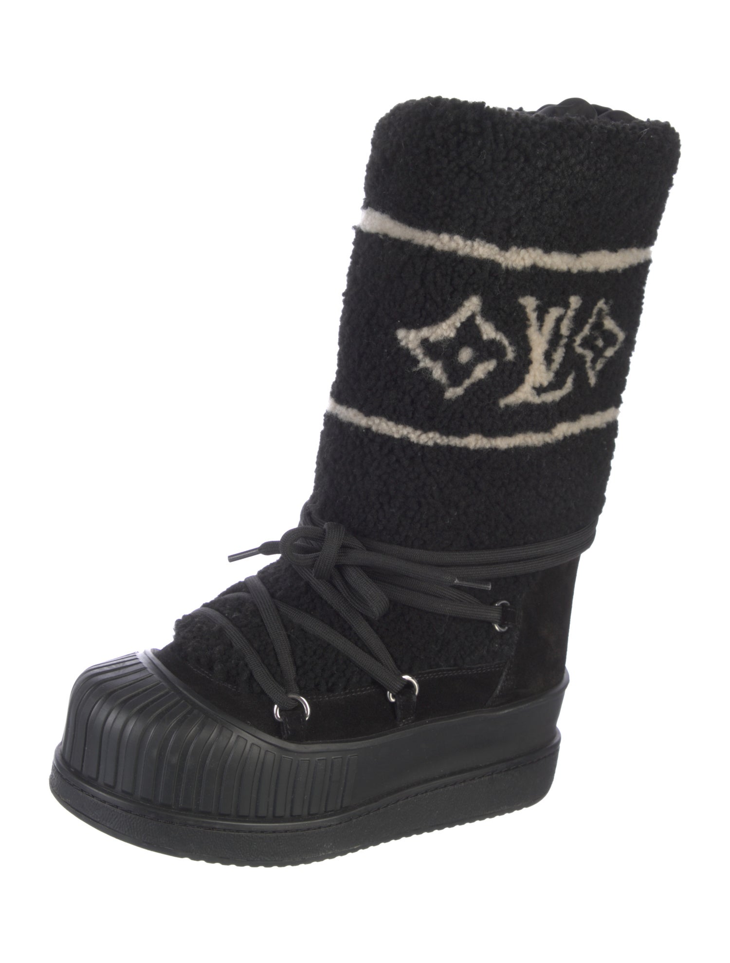 Louis Vuitton LV Monogram Shearling Lace-Up Boots