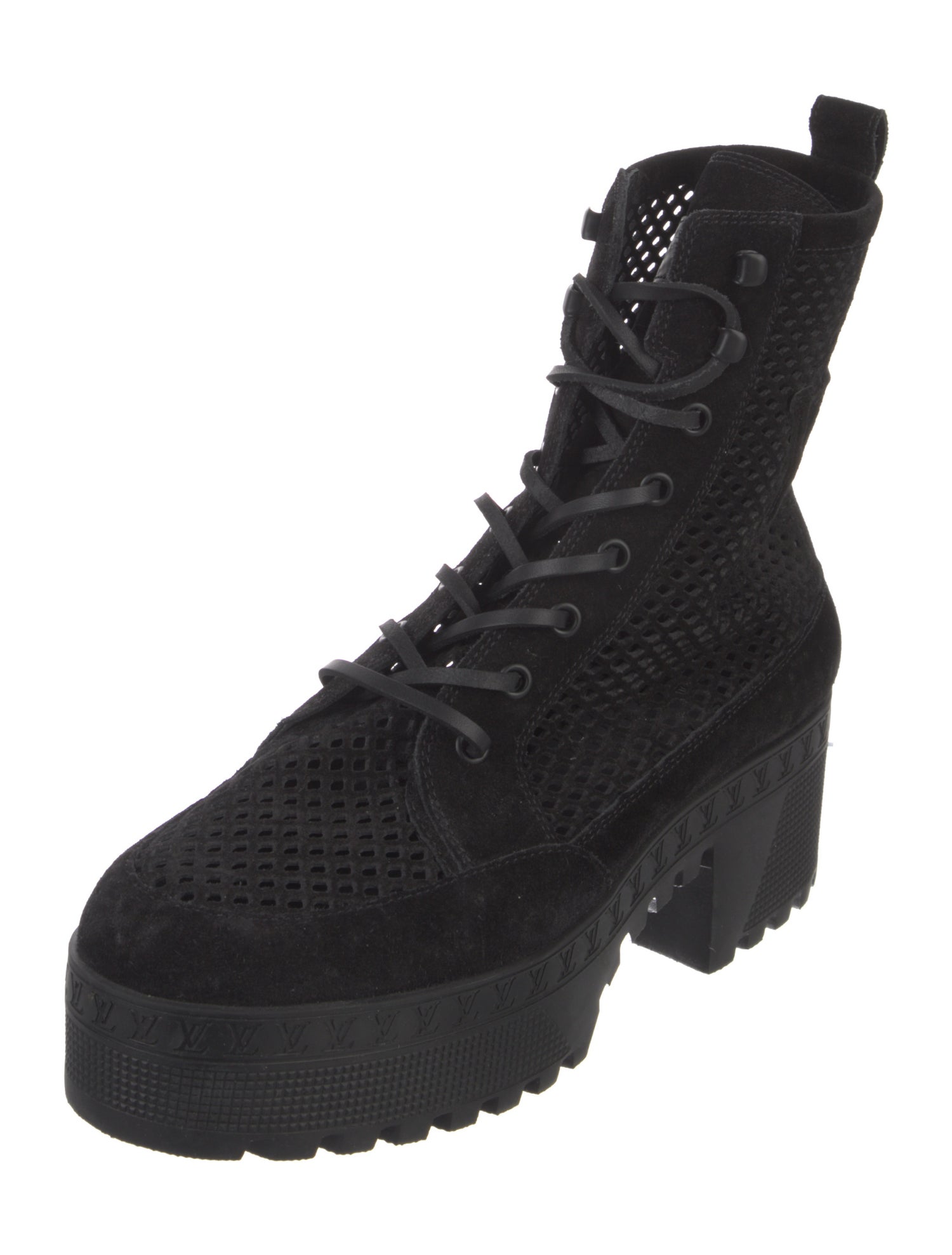Louis Vuitton Suede Lasercut Accents Combat Boots
