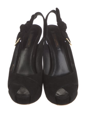 Louis Vuitton Suede Bow Accents Slingback Pumps
