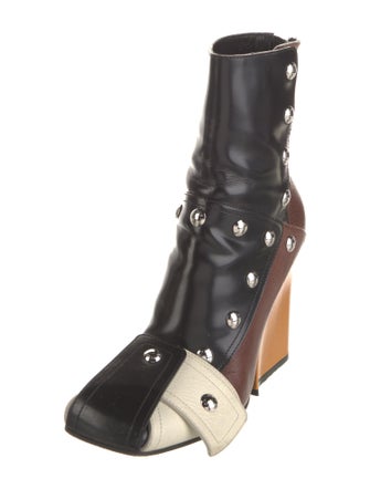 Louis Vuitton Leather Studded Accents Combat Boots