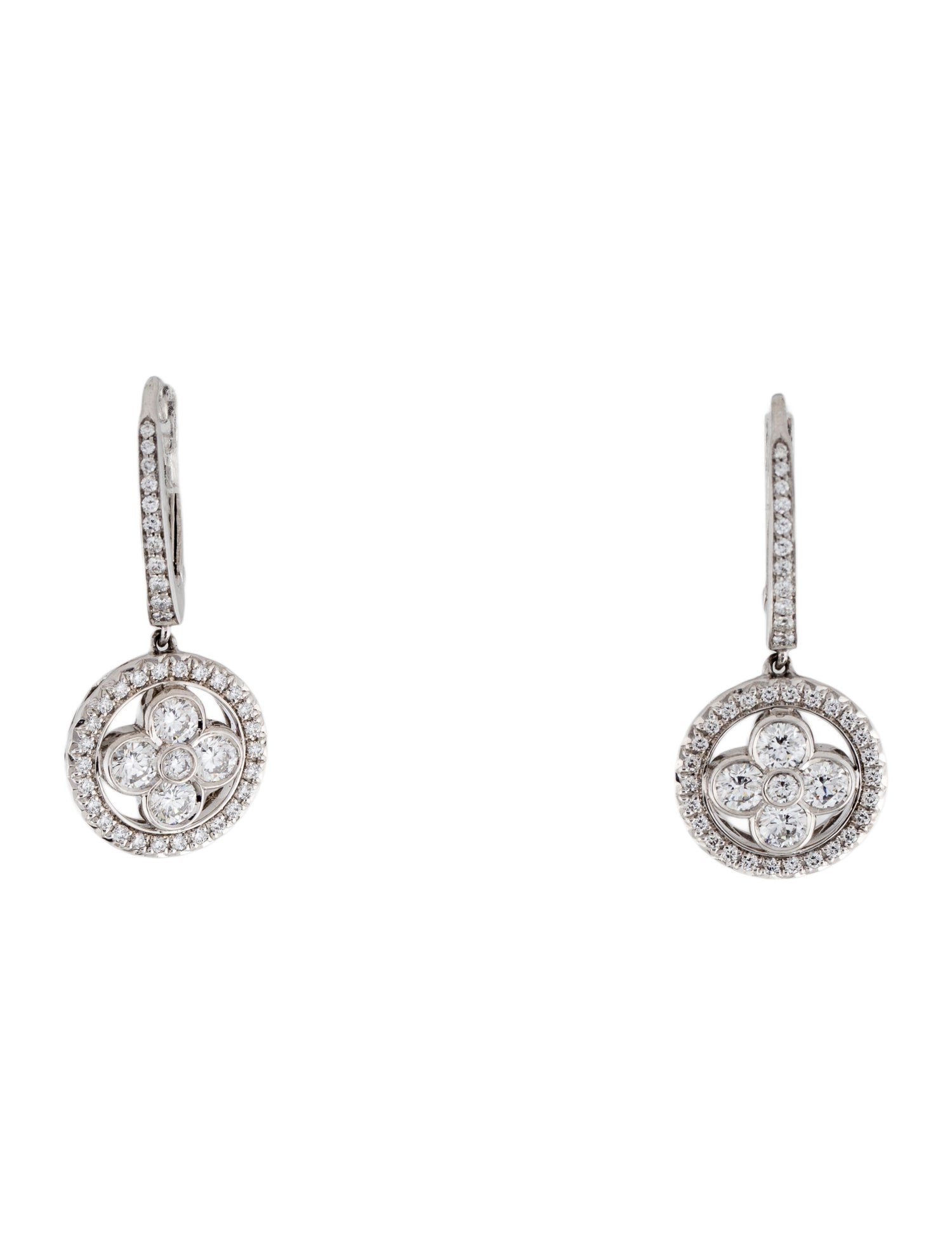 Louis Vuitton 18K Diamond Monogram Drop Earrings