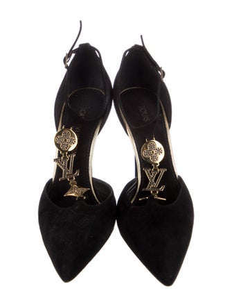 Louis Vuitton Suede Crystal Embellishments T-Strap Pumps