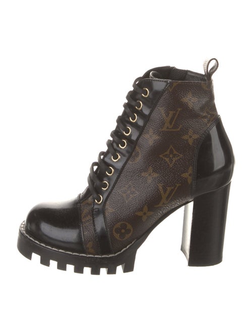 Louis Vuitton LV Monogram Leather Trim Embellishment Lace-Up Boots