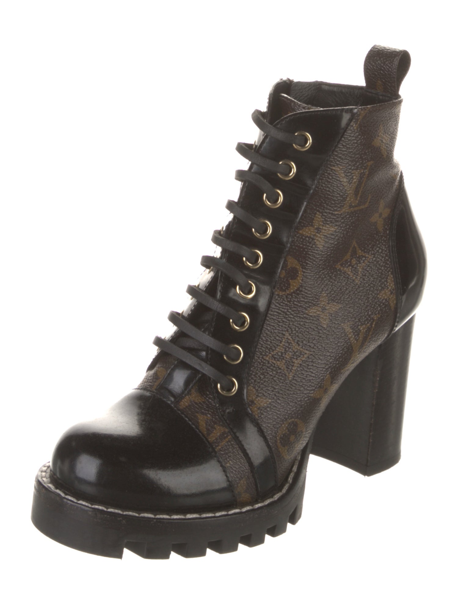 Louis Vuitton LV Monogram Leather Trim Embellishment Lace-Up Boots