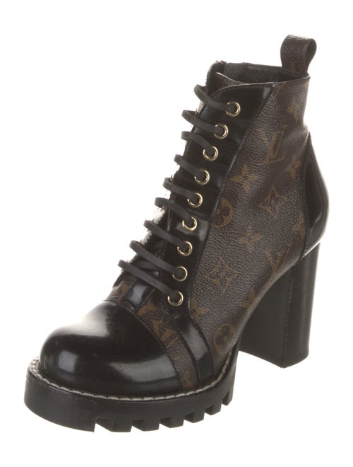 Louis Vuitton LV Monogram Leather Trim Embellishment Lace-Up Boots