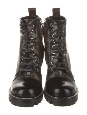 Louis Vuitton LV Monogram Leather Trim Embellishment Lace-Up Boots