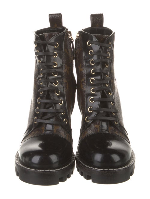 Louis Vuitton LV Monogram Leather Trim Embellishment Lace-Up Boots