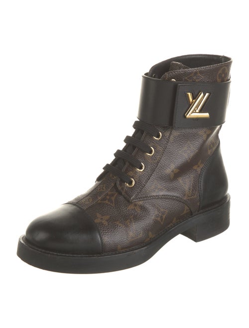 Louis Vuitton LV Monogram Leather Trim Embellishment Combat Boots