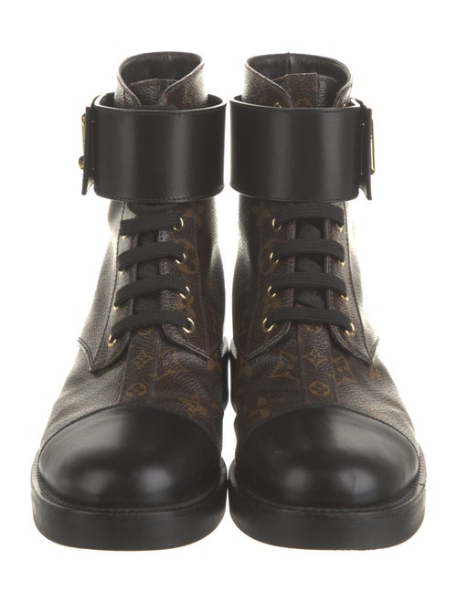 Louis Vuitton LV Monogram Leather Trim Embellishment Combat Boots