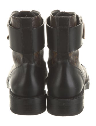 Louis Vuitton LV Monogram Leather Trim Embellishment Combat Boots