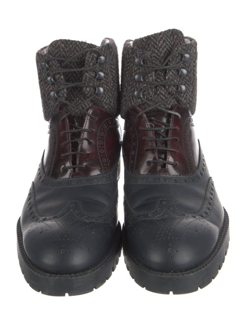 Louis Vuitton Leather Tweed Pattern Lace-Up Boots